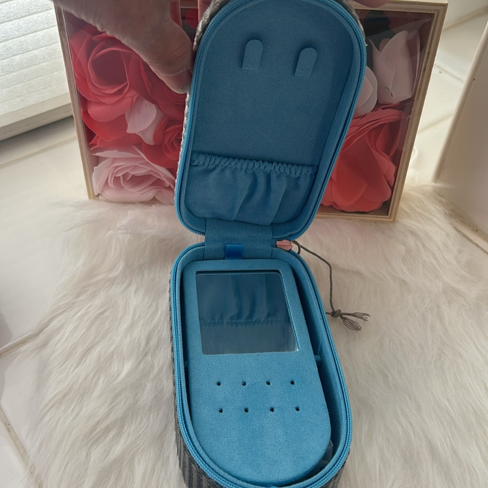 Grey Travel Jewelry Box with multiple compartments, blue interior, NWOT. - Picture 4 of 10
